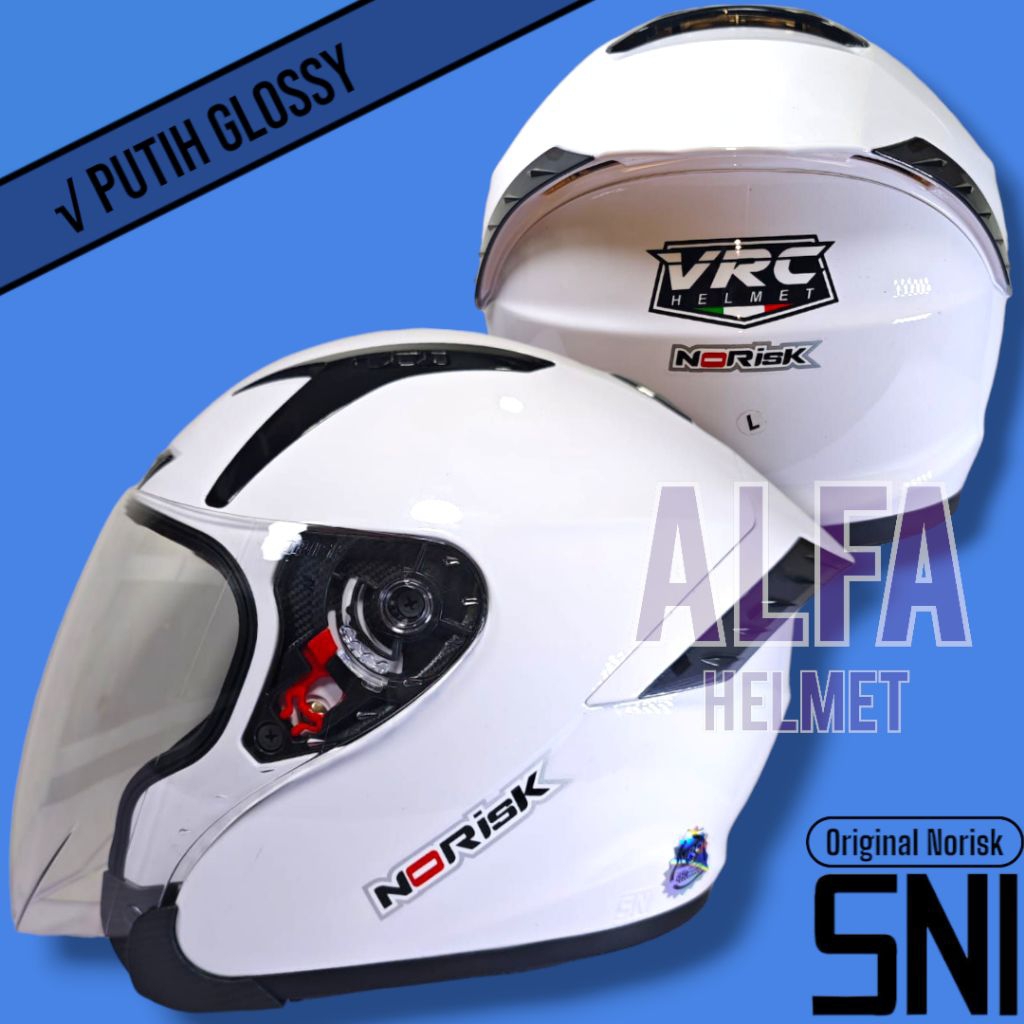 VRC || Helm Vrc Norisk Original / Helm Half Face Vrc Norisk Visor Clear || PUTIH GLOSSY