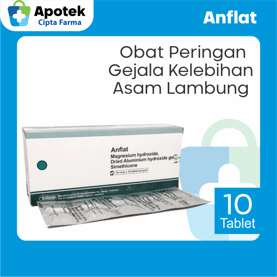 Anflat Tablet Magnesium Dried Aluminium Obat Pencernaan Asam Lambung Maag Magh Mual Muntah dan Kembu