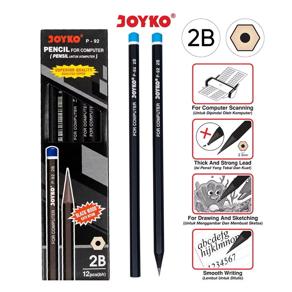 

Pensil Joyko 2B Warna Hitam for Komputer P - 92 (1 Pack of 12pcs)