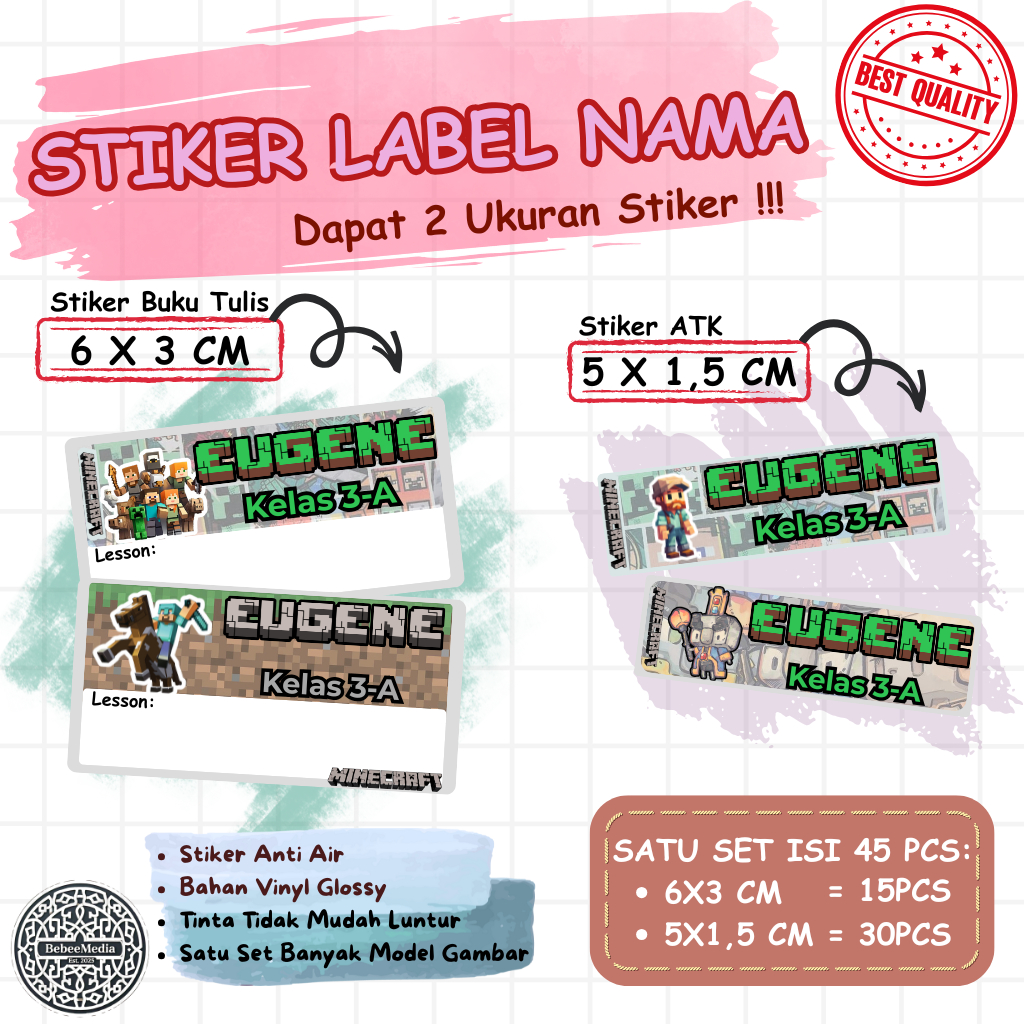 

Stiker Nama Tema Minecraft Bisa Custom - Anti Air & Siap Tempel