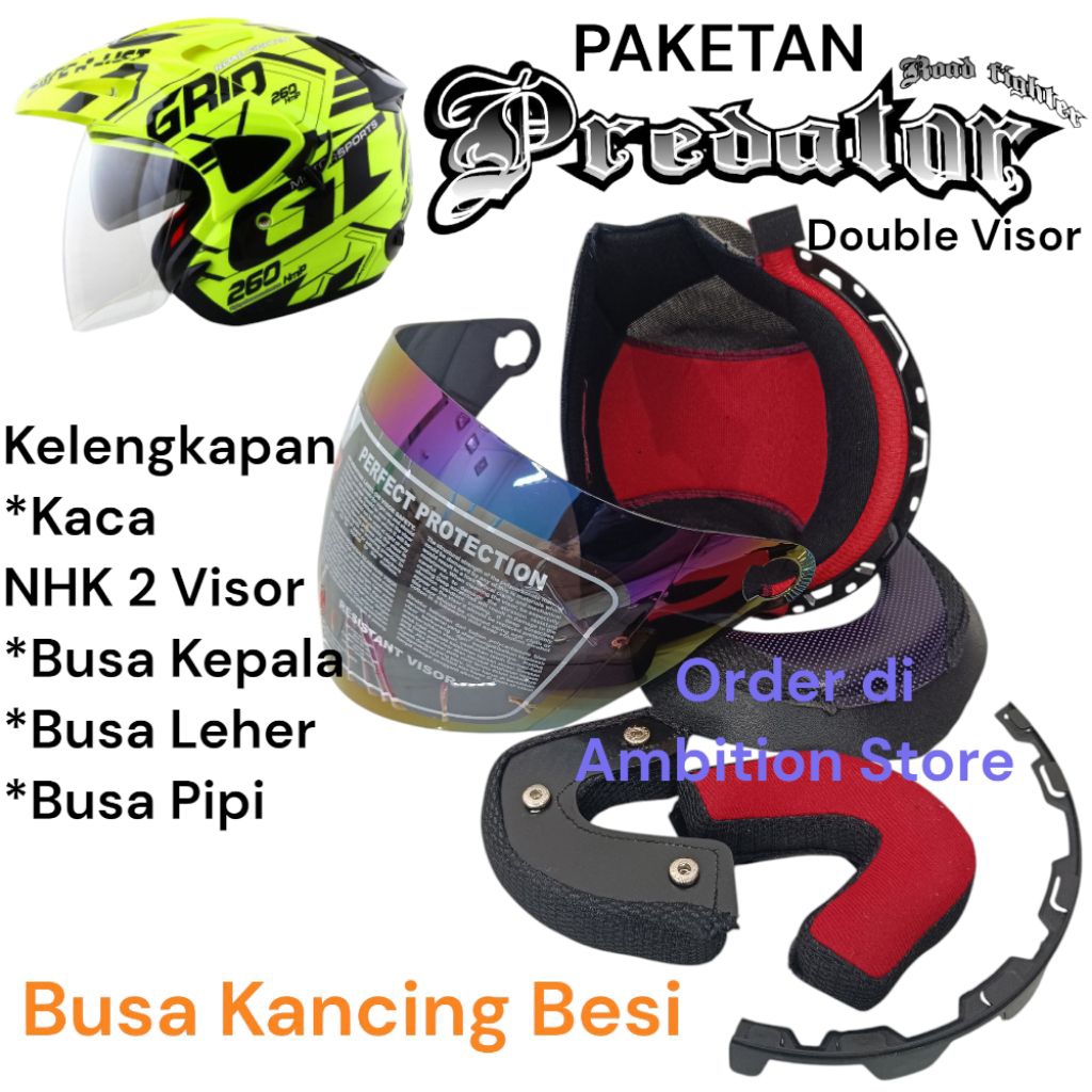 Paket Kaca Visor Helm Predator double visor + Busa Set NHK Predator 2 visor