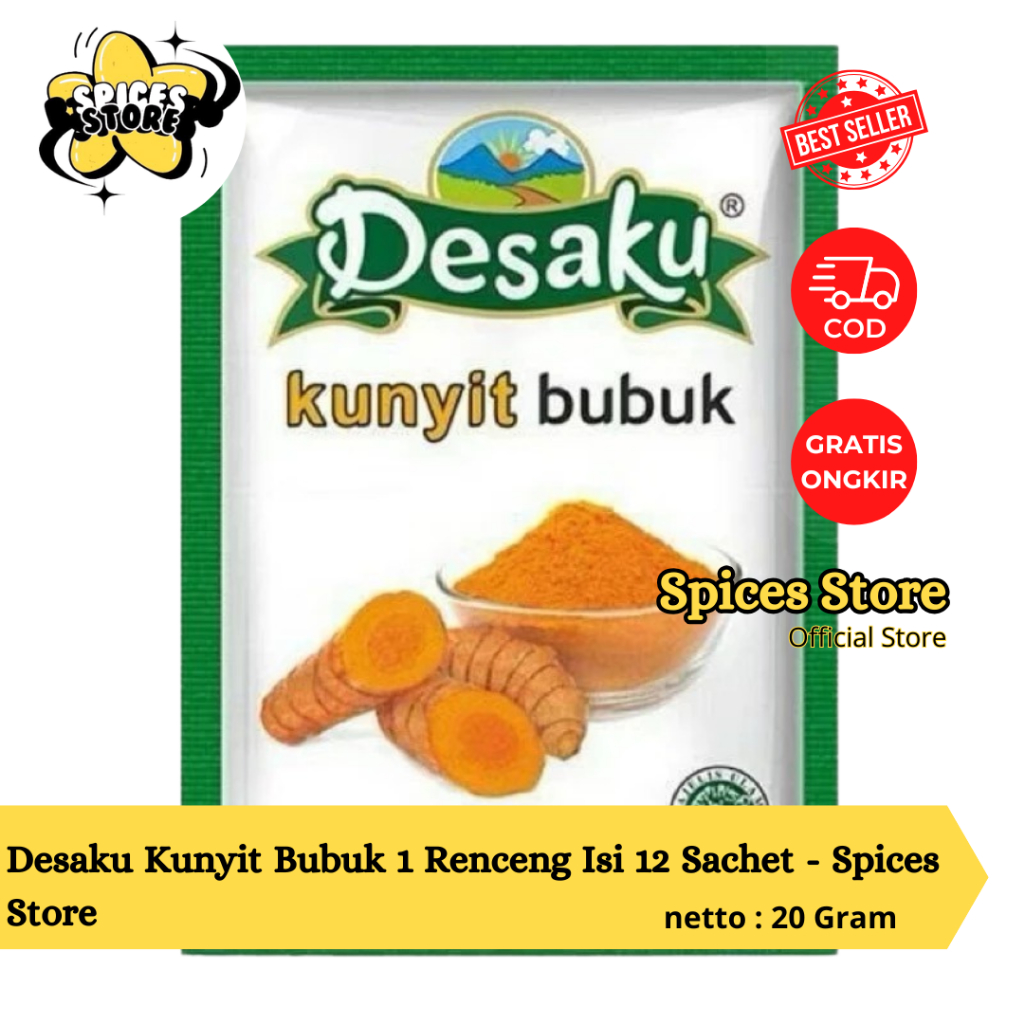 

Kunyit Bubuk Desaku 100gr - Bumbu Kunyit - Desaku Kunyit Bubuk 1 Renceng Isi 12 Sachet - Spices Store
