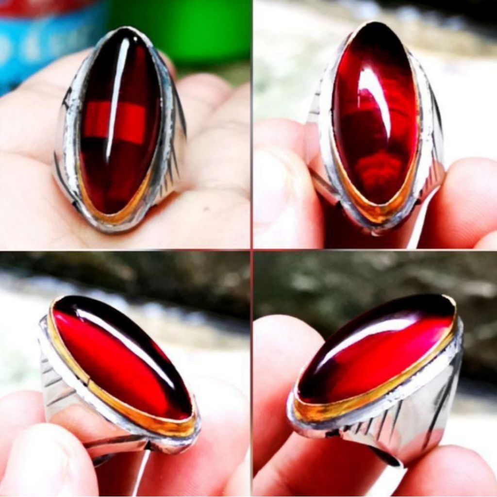 cincin batu akik merah siam pandan natural ring monel