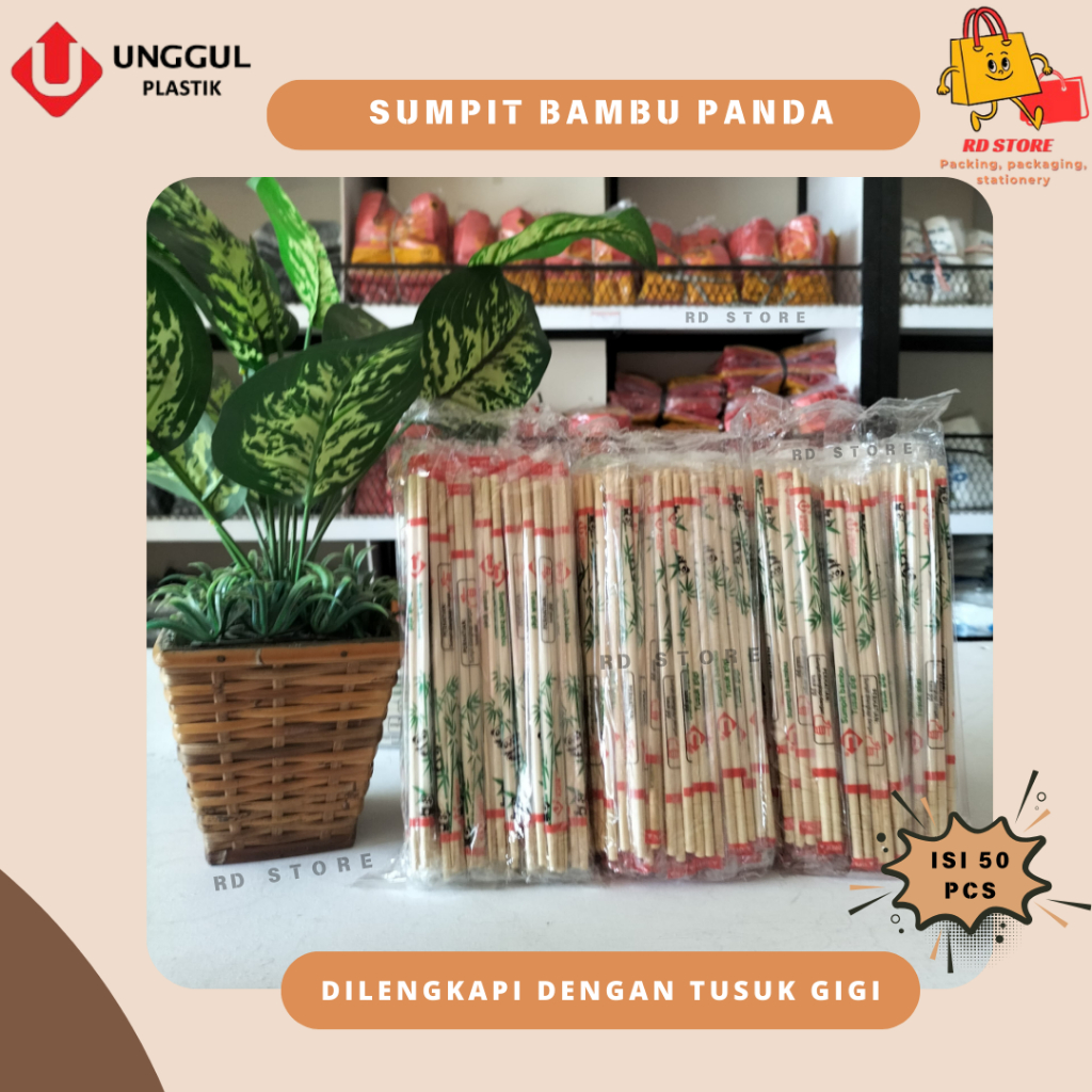 Sumpit Bambu Panda + Tusuk Gigi Isi 50 Pasang Sumpit Bambu Panda Premium Sumpit panda + tusuk gigi