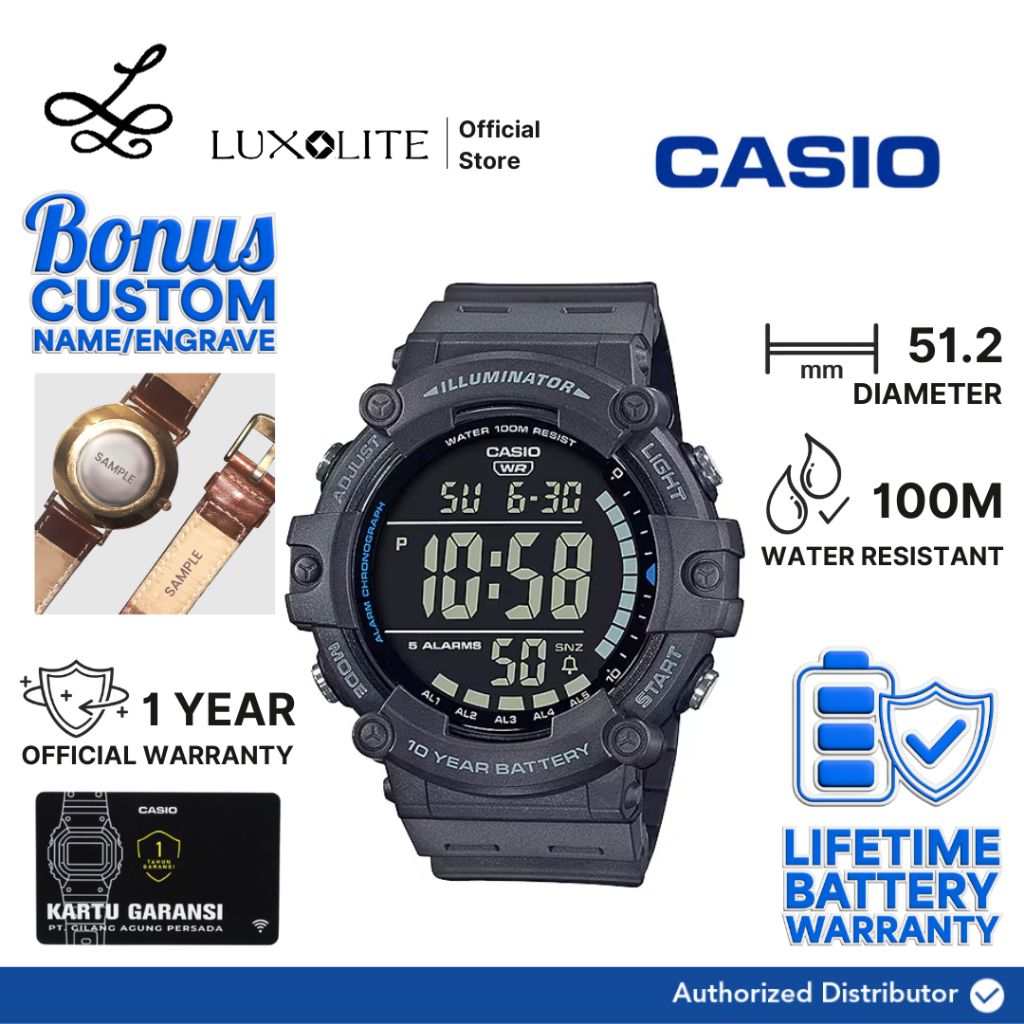 [Luxolite] CASIO Jam Tangan Pria Digital AE-1500WH-8BVDF/AE-1500WH-8BV/AE-1500WH-8B Resin Strap