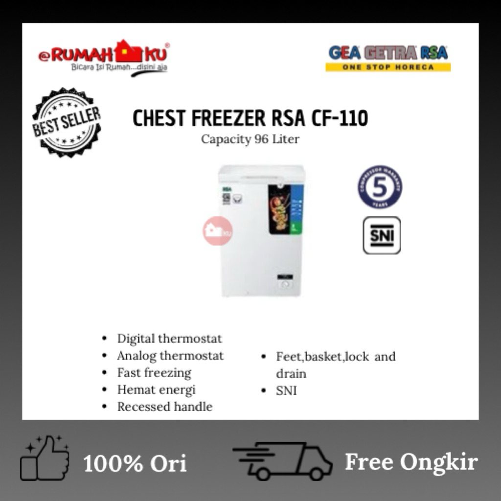 RSA CHEST FREEZER CF-110/FREEZER BOX RSA KAPASITAS 96L/FREEZER BOX RSA