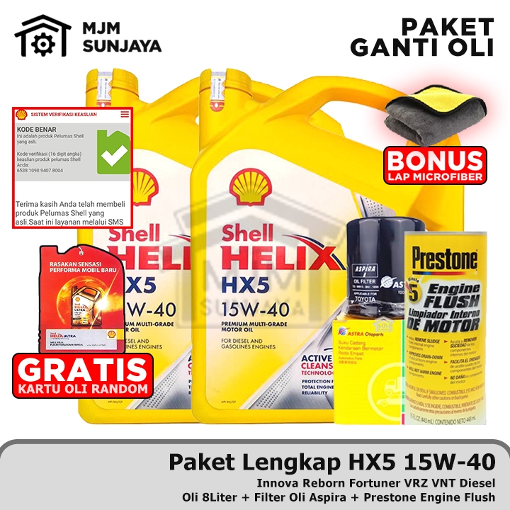[GRATIS FILTER OLI] PAKET LENGKAP Ganti Oli Mesin Shell Helix HX5 SAE 15W-40 8 Liter Engine Flush AS