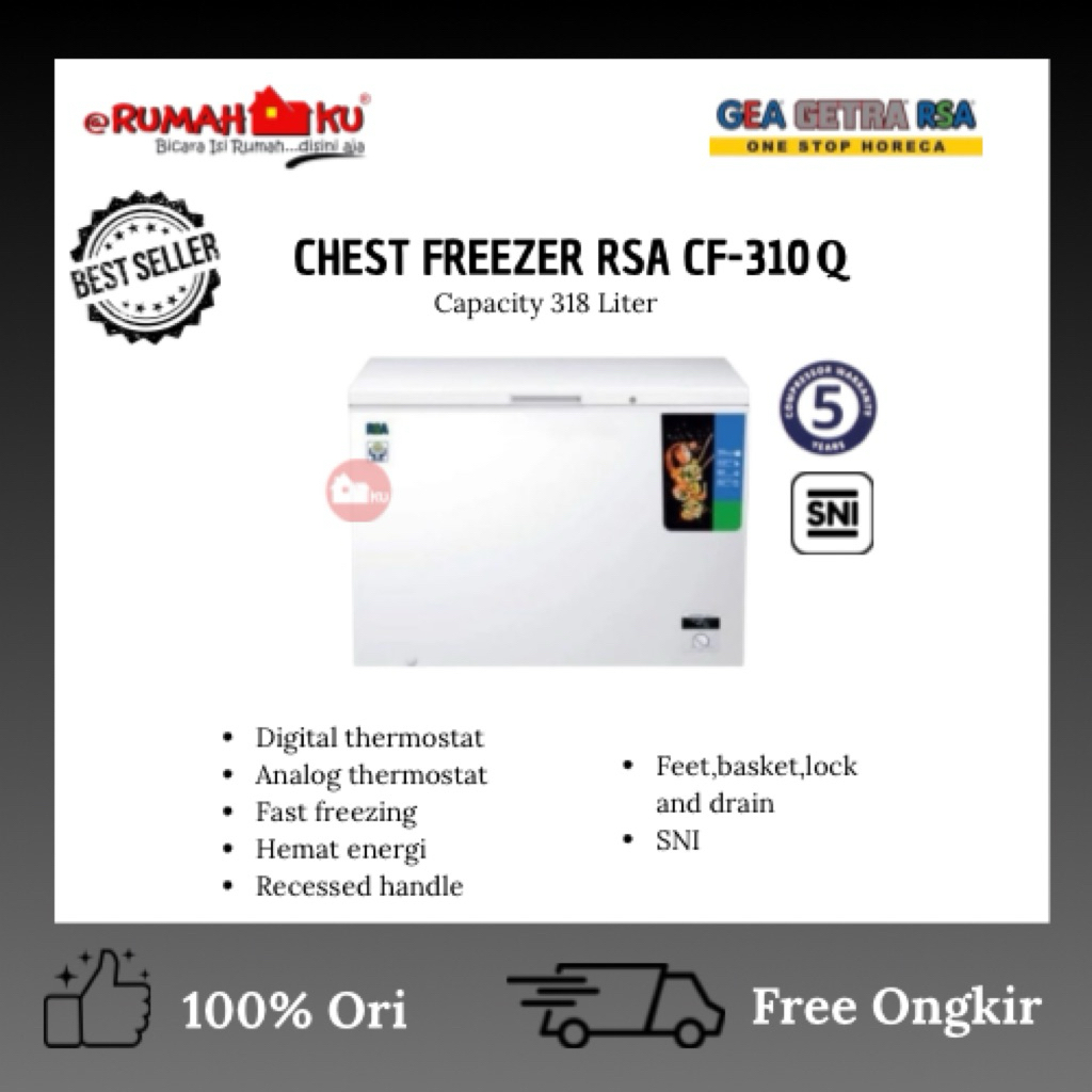 RSA CHEST FREEZER CF-310Q/FREEZER BOX RSA KAPASITAS 318L/FREEZER BOX RSA