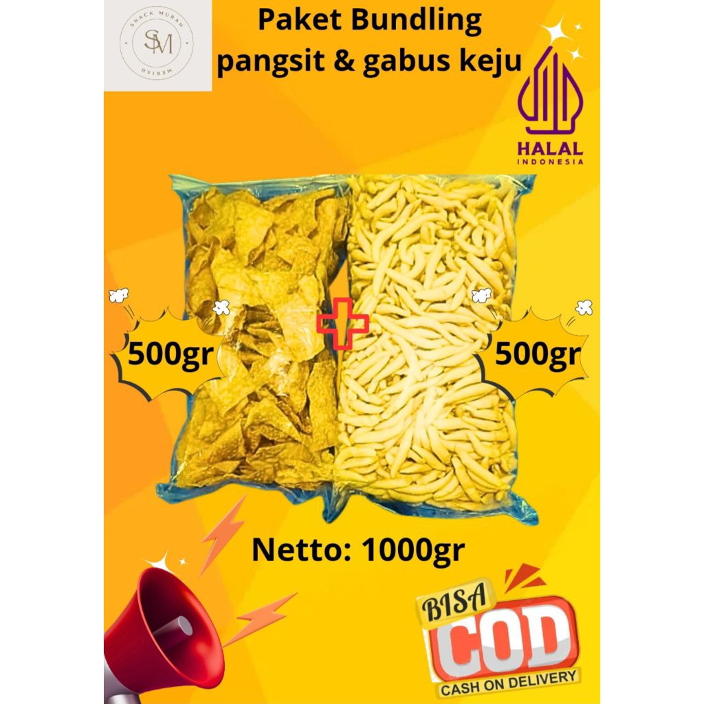 

Bundling pangsit/keripik bawang & telor gabus keju premium netto1000gr