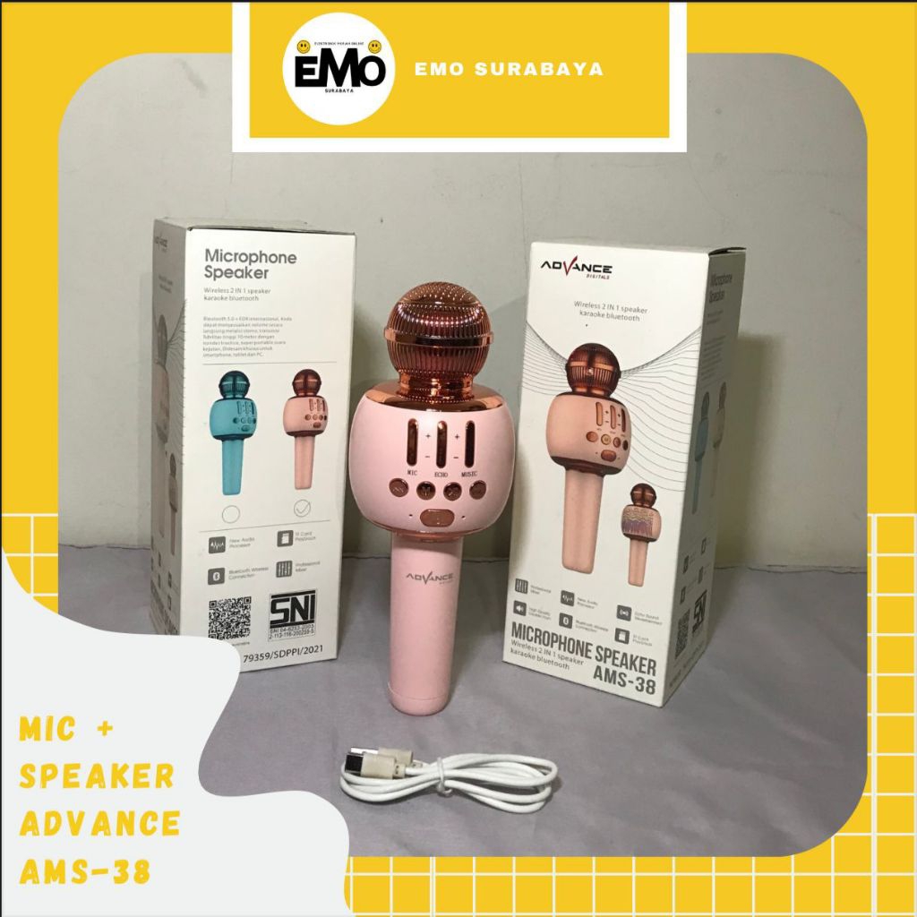 Mic Karaoke Bluetooth Portable / Microphone Bluetooth Speaker / Mic Advance AMS 38 Karaoke Bluetooth
