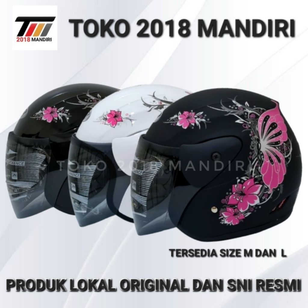 Helm Dewasa SNI ORIGINAL ukuran L EVO Motif series Snoopy Cute Rain Flower wanita cewek hijab