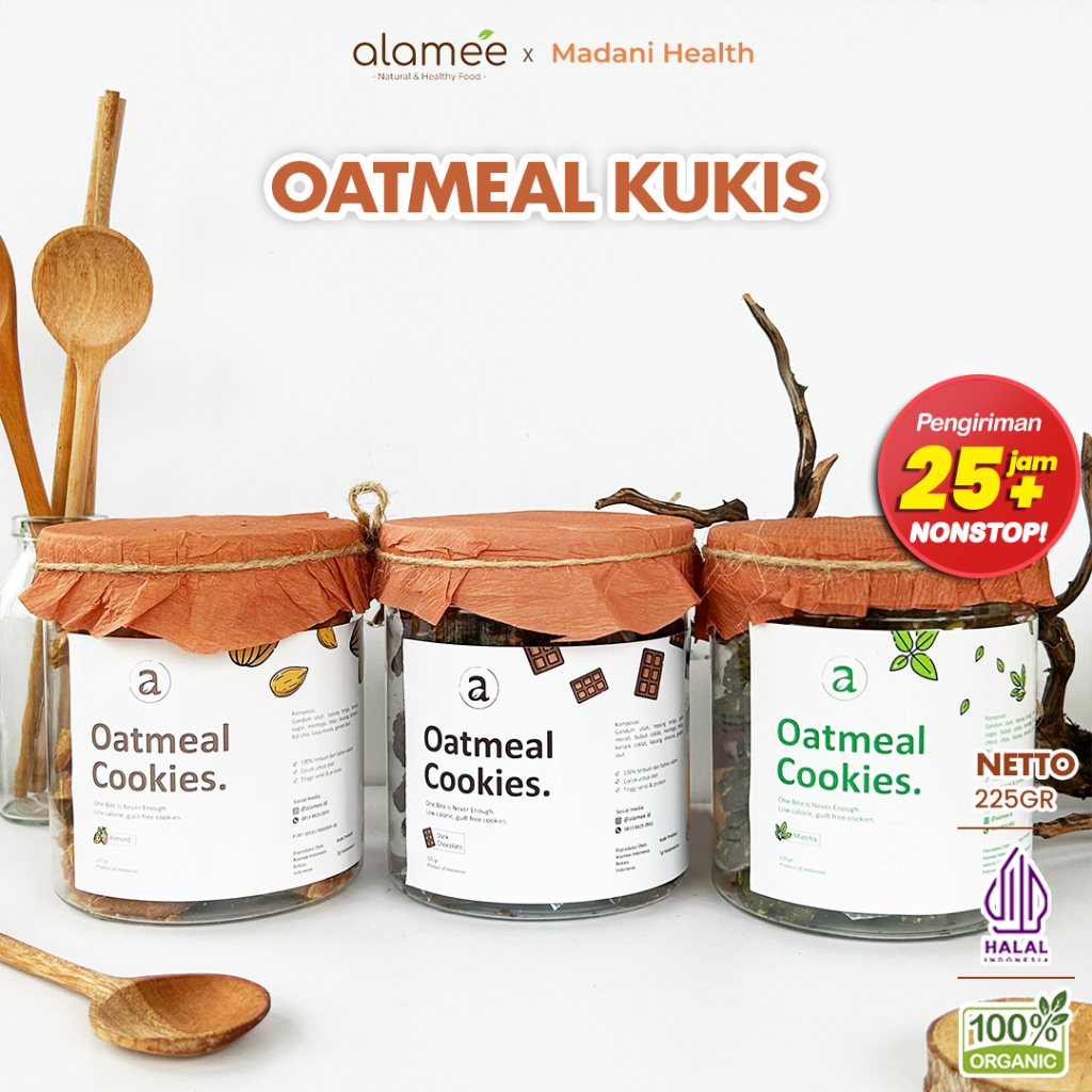 

ALAMEE Oatmeal Diet Cookies - Cemilan Almond Matcha Dark Choco Snack Kue Sehat Healthy Snack 225gr