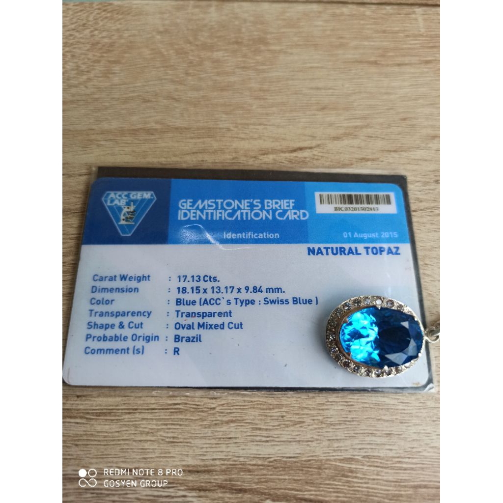 Batu Permata Blue Topaz Original Brazil bermemo ring perak