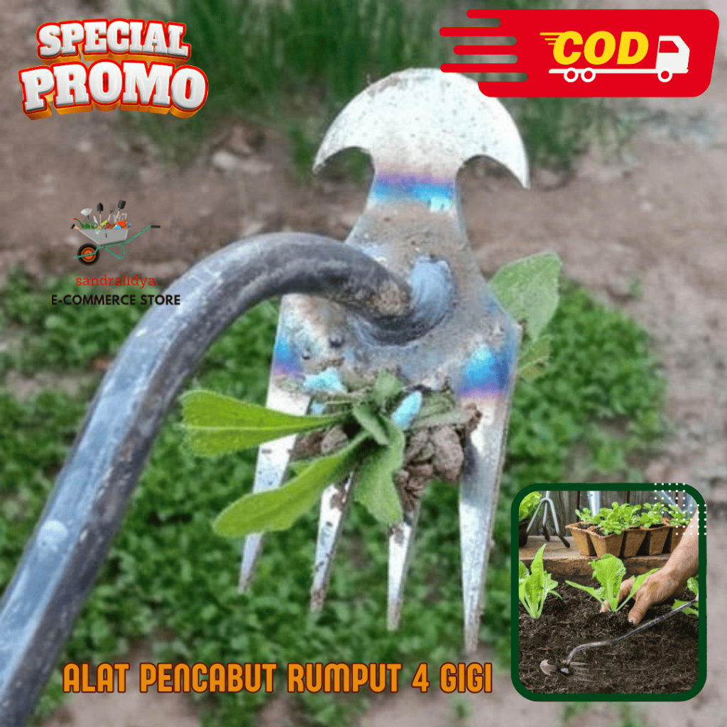 Alat Pencabut Rumput 4 Gigi Pencabut Akar Weeding garu Harrow Manual