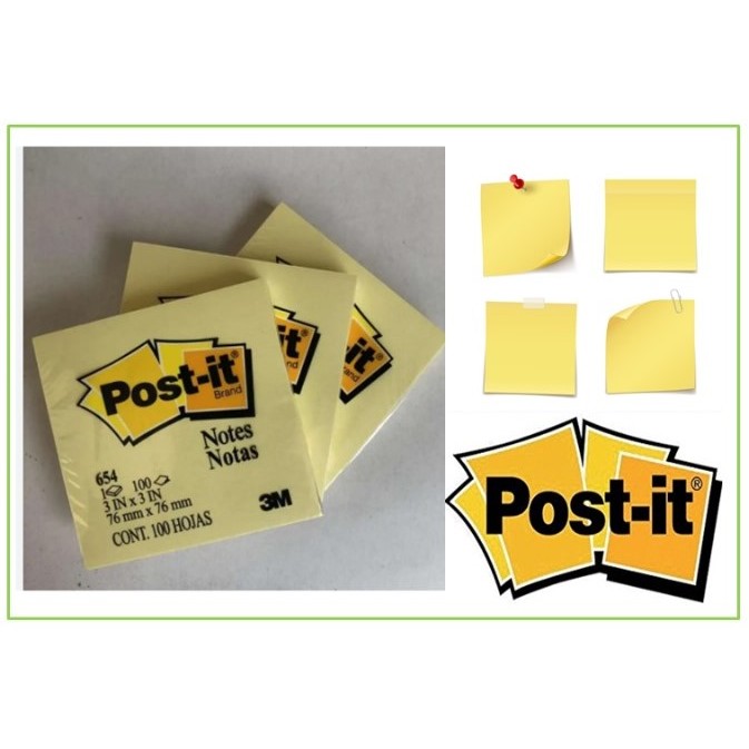 

Sticky Note Post it Notes Notas 3M 654 1 Pad (100 Lembar) 3 IN x 3 IN 76 mm x 76 mm
