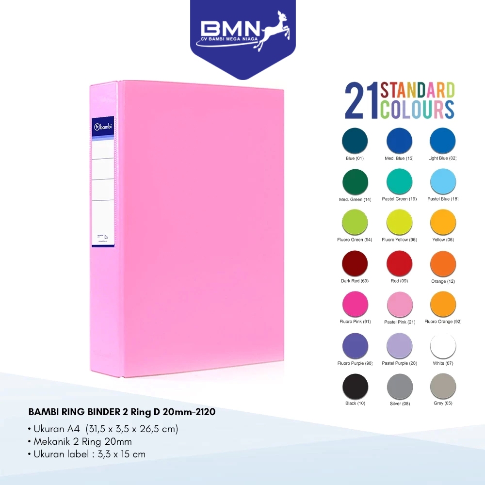 

BAMBI Binder A4 2 Ring D-Type Mekanik MID Size 20 mm kode 2120