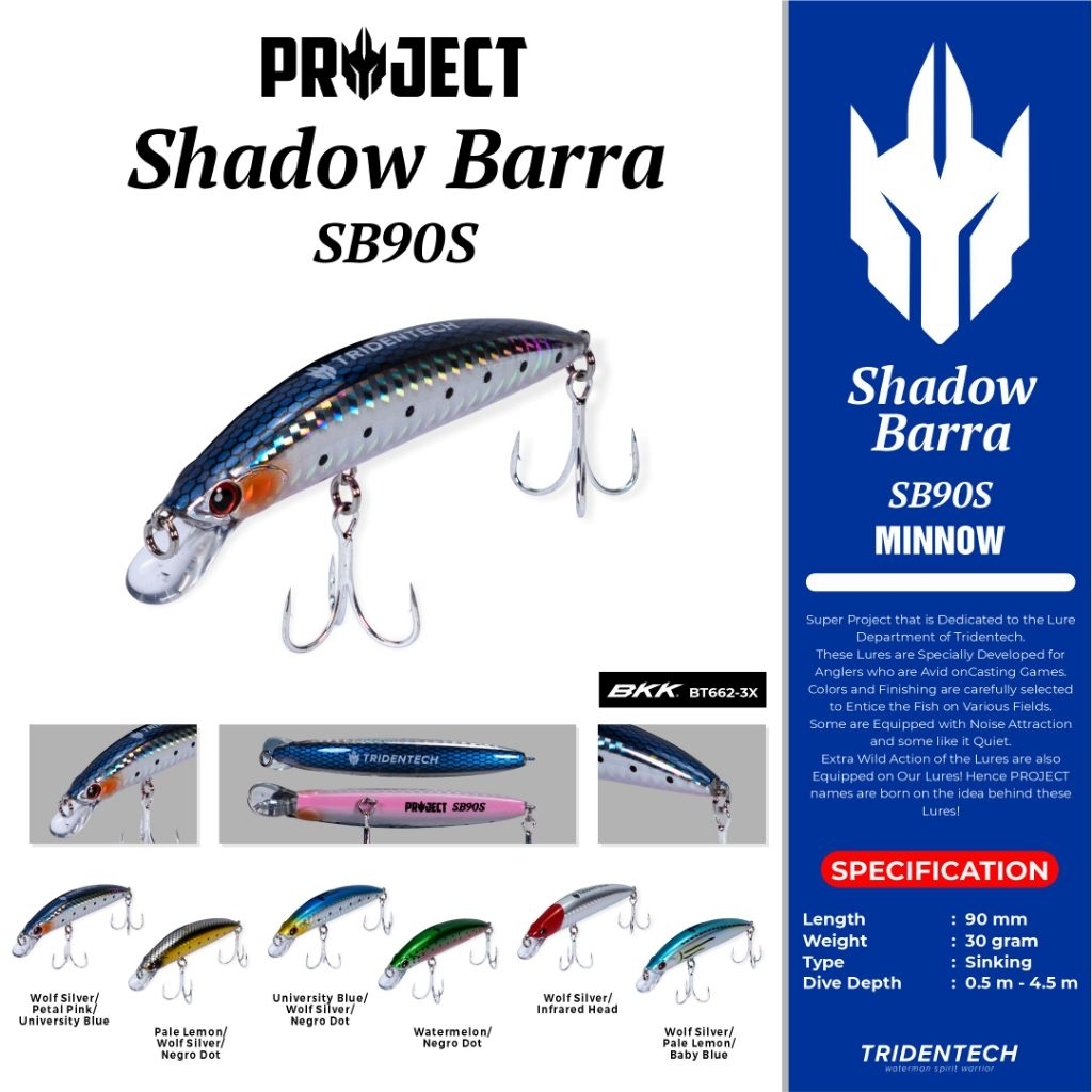 Tridentech Shadow Barra Umpan Pancing Project Lure Minnow Sinking 30gr