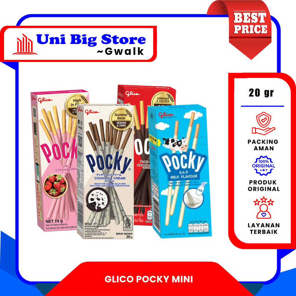 

GLICO POCKY MINI STICK CHOCOLATE - STRAWBERRY - COOKIE CREAM - MILK - 20 gr