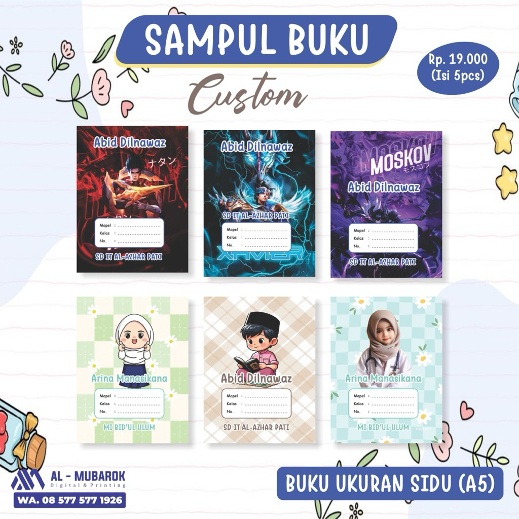 

Sampul Buku Custom Nama & Foto | Ukuran Buku Sidu | Anti Luntur & Awet