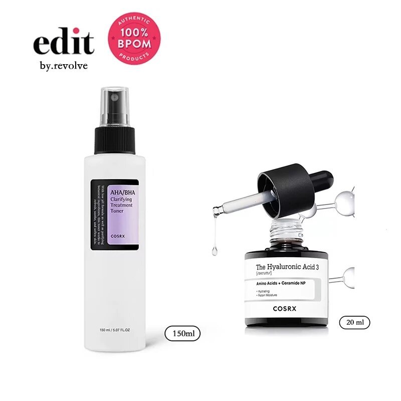 COSRX The Hyaluronic Acid 3 Serum, Size+COSRX AHA/BHA Clarifying Treatment Toner