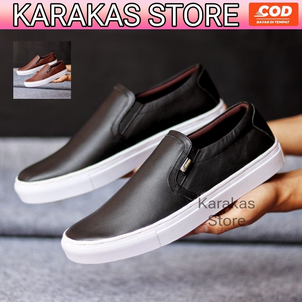KARAKAS x Cevany Sepatu Pria Slip On Mori Kulit Sapi Asli
