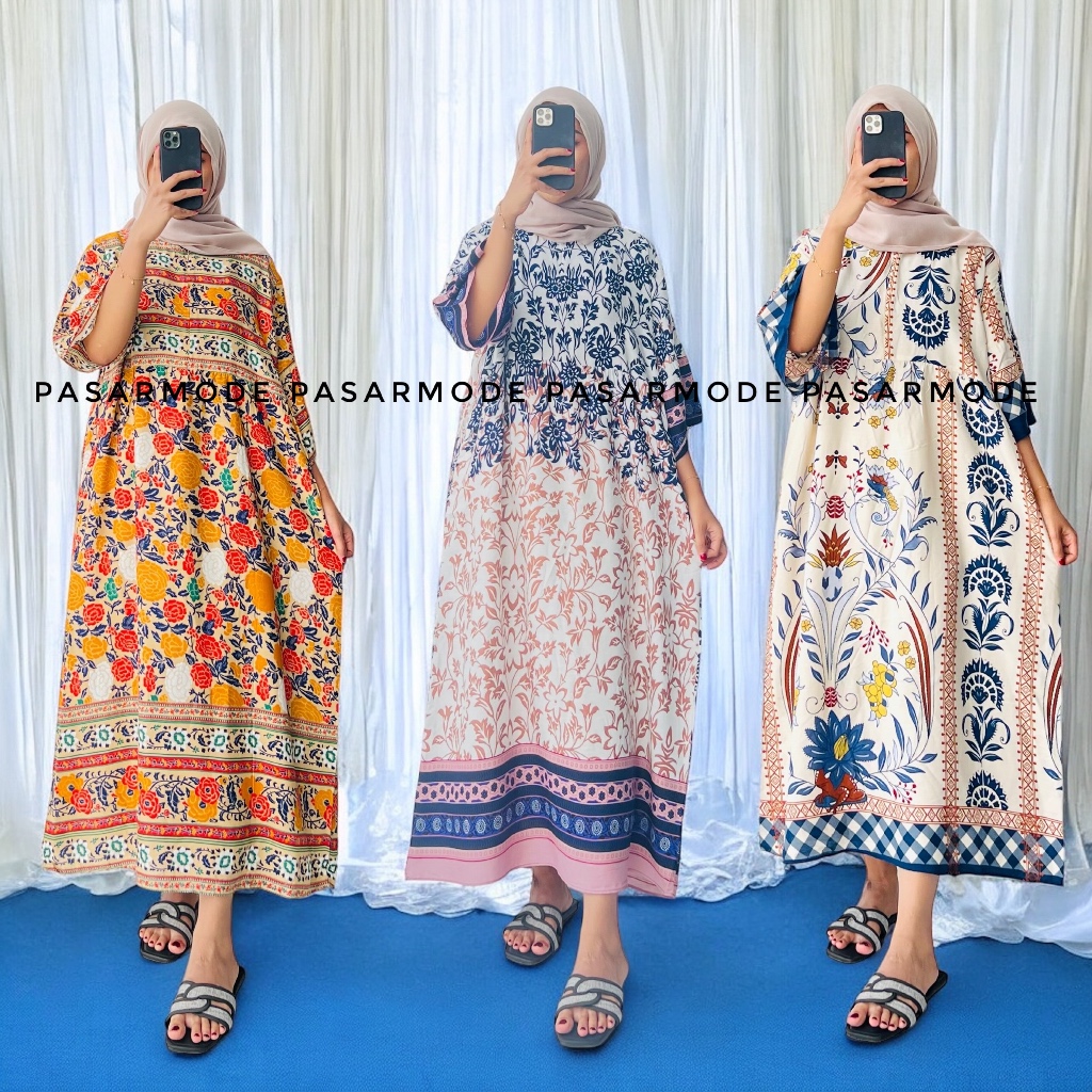 Hot Xstore.Id - Debora Daster Rayon Viral Kekinian Gamis Midi Dress Lengan Terompet 3/ 4 Daily Rayon