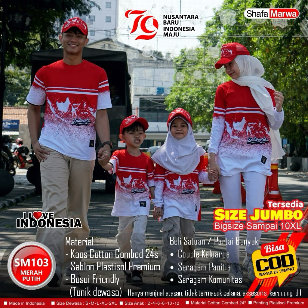 Shafa Marwah Merdeka Kaos Couple Keluarga Merah Putih 17 Agustusan Tunik Ibu Kaos Ayah Sarimbit Shaf