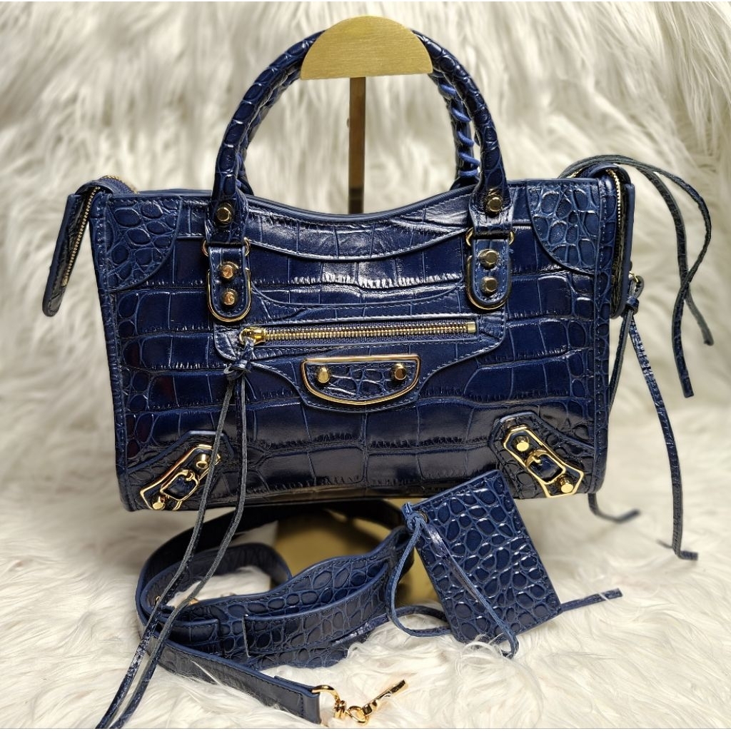 Shoulder  Bag Balen Genuine Leather Blue PRELOVED