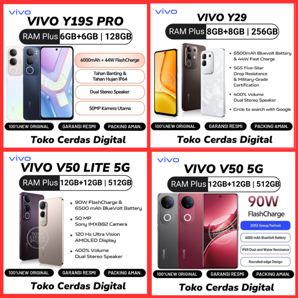 VIVO V50 5G | V 50 Lite 5G | V50Lite 4G | Y400 | Y29 | Y19s Pro | Y28  | Y03t | 8/256GB | 8/128GB | 