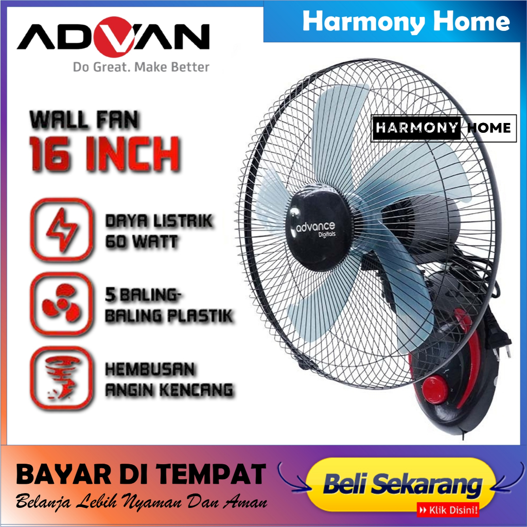 Kipas Angin Advance WF-1605 Kipas Angin Dinding Wall Fan 16 Inch 5 Baling-Baling Kecepatan Turbo