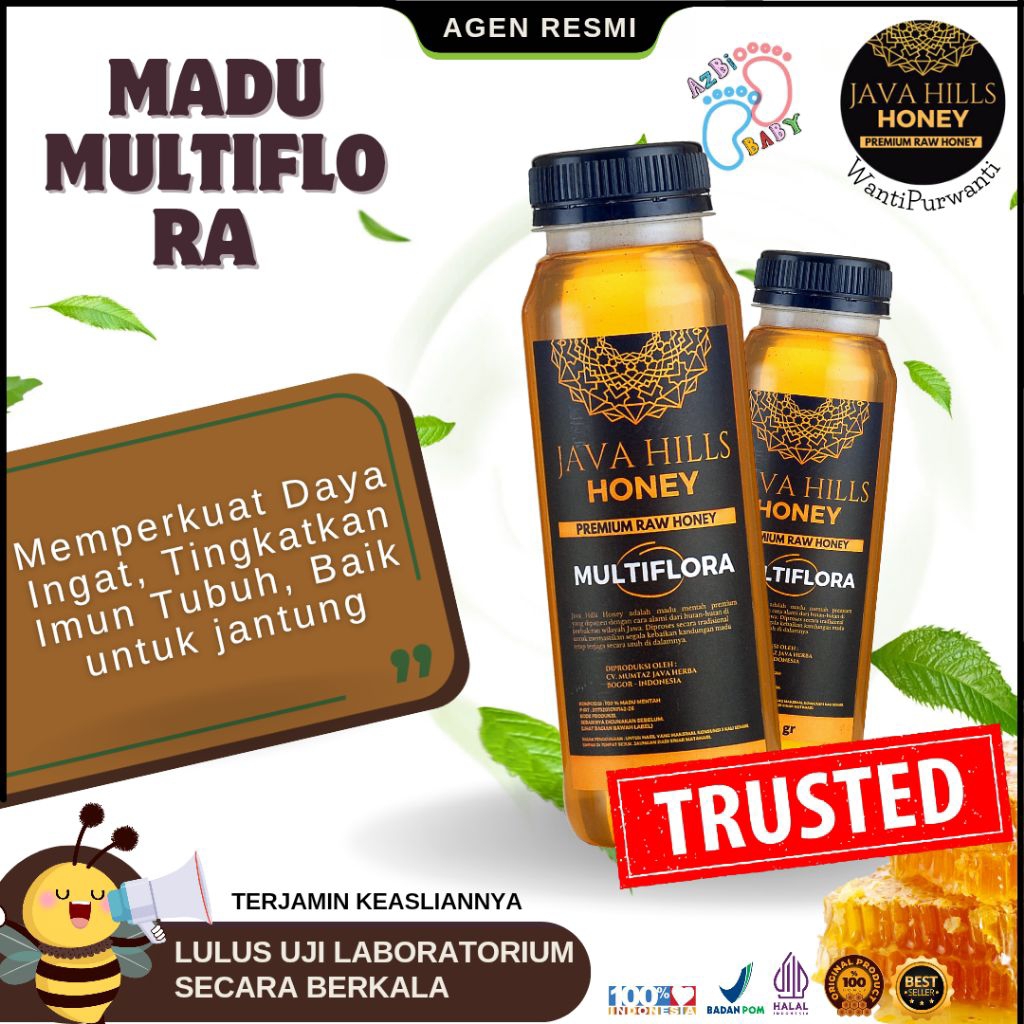 

Madu Multiflora asli javahills Premium Raw Honey Java Hills Honey 330gram FREE SENDOK KAYU