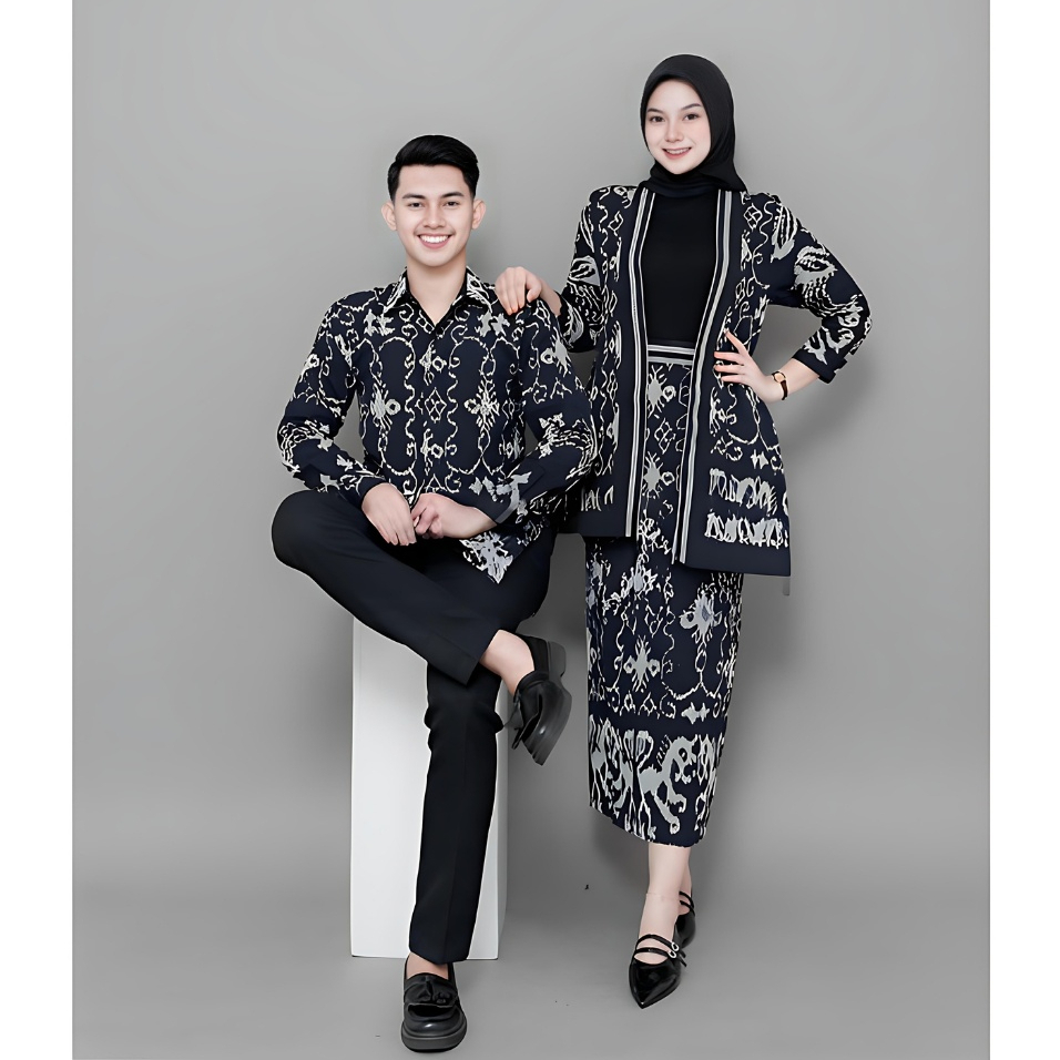 OUTER DAN ROK MADAM BLACK BAJU COUPLE TENUN NTT BLACK BAJU KONDANGAN PREWEDDING KEMEJA PRIA CASUAL