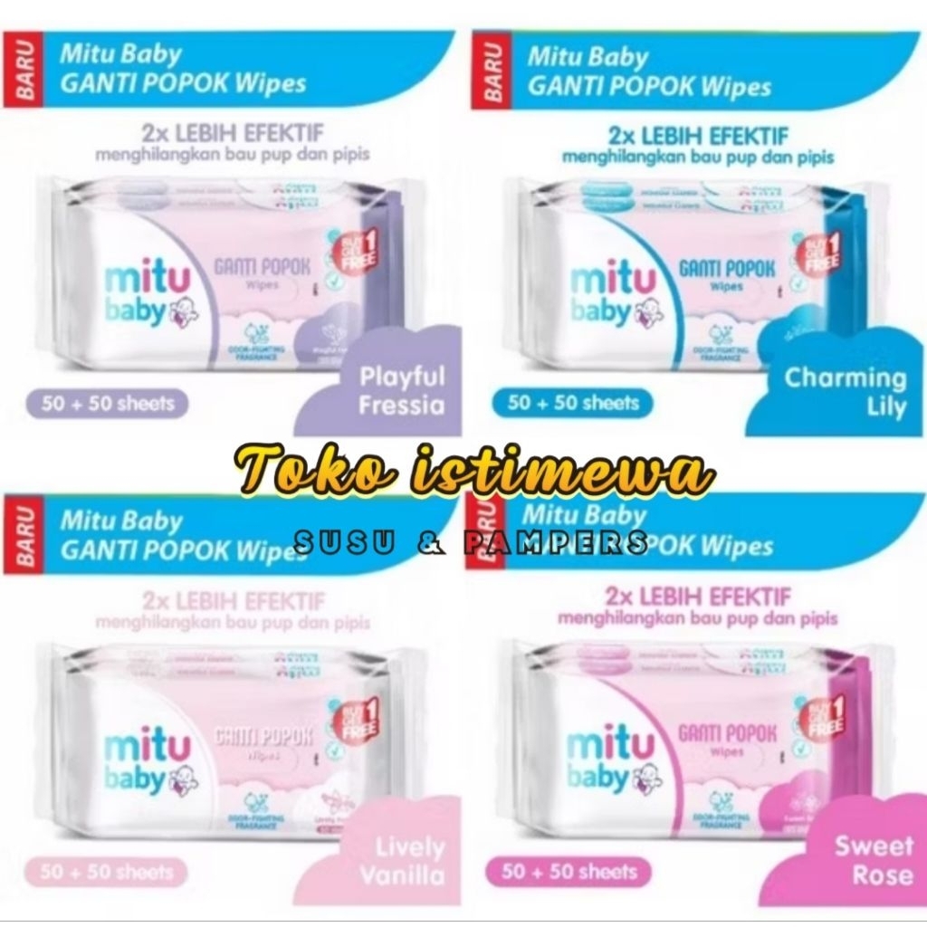 Mitu tissue basah baby wipes 50sheets (buy1 get1) pink, biru, ungu, putih