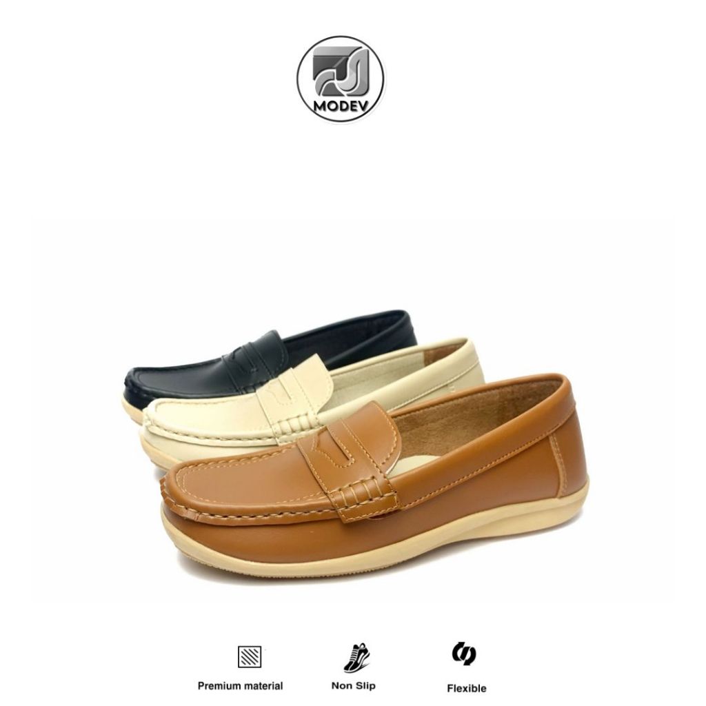MODEV Sepatu Wanita Flat Shoes Slip On Polos Kode-WS 01 3 Warna Hitam Cream Dan Tan Sepatu Kantor Fo
