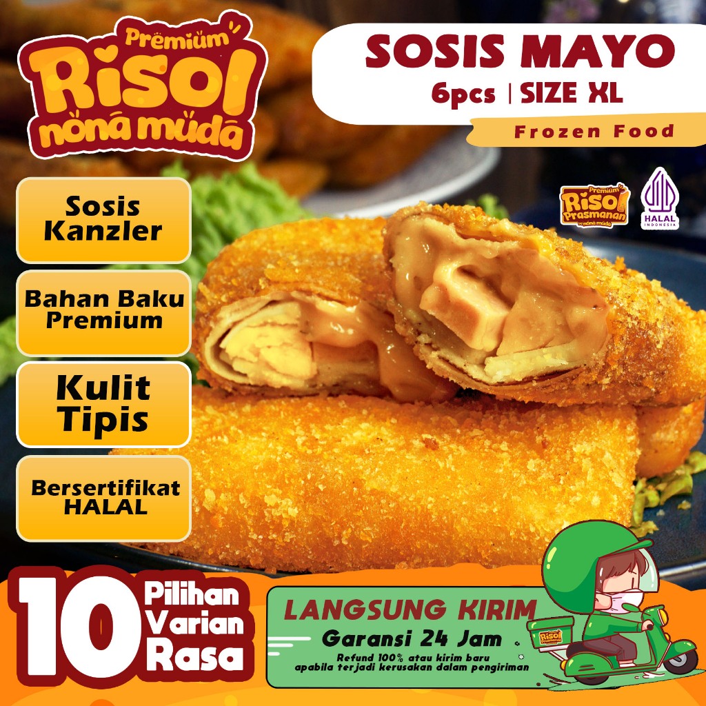 

Frozen Risol Sosis Mayo Premium Size XL (Isi 6) - Cemilan NonaMuda
