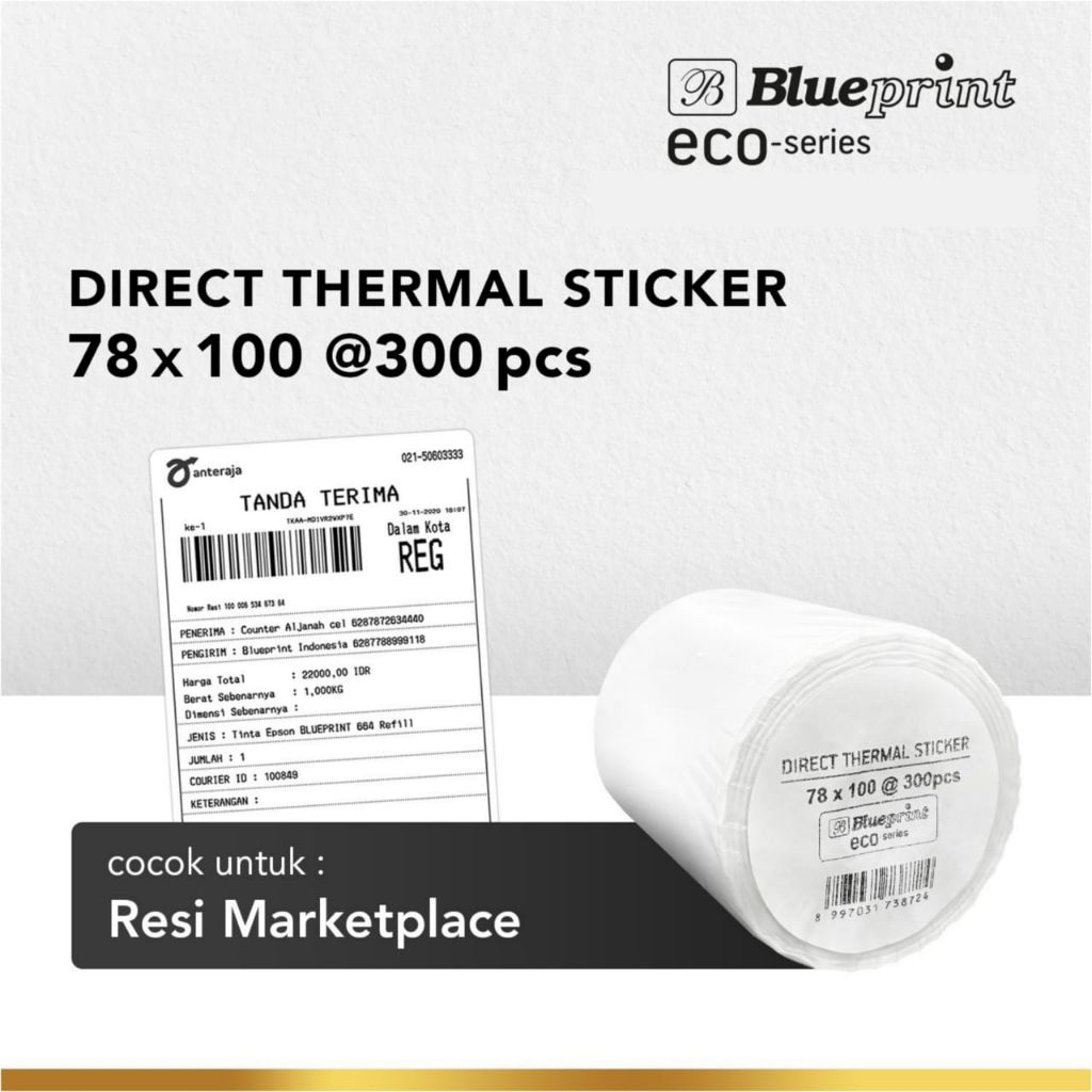 

Direct Thermal Sticker Label Online Shop BLUEPRINT 78x100 mm isi 300 Pcs cocok untuk resi