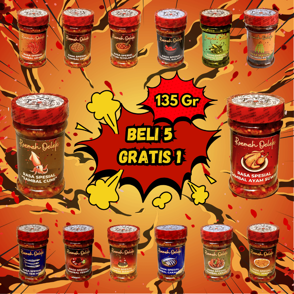 

[FLASH SALE] Sambal Botol 135g - Roemah Oelek | Lauk Makan l Sambal Ayam Suwir | Sambal Balado | Sambal Bawang | Sambal Baby Cumi | Sambal Cabe Ijo | Sambal Cakalang | Sambal Ceker | Sambal Mercon | Sambal Pete | Sambal Terasi | Sambal Teri | Sambal Udang