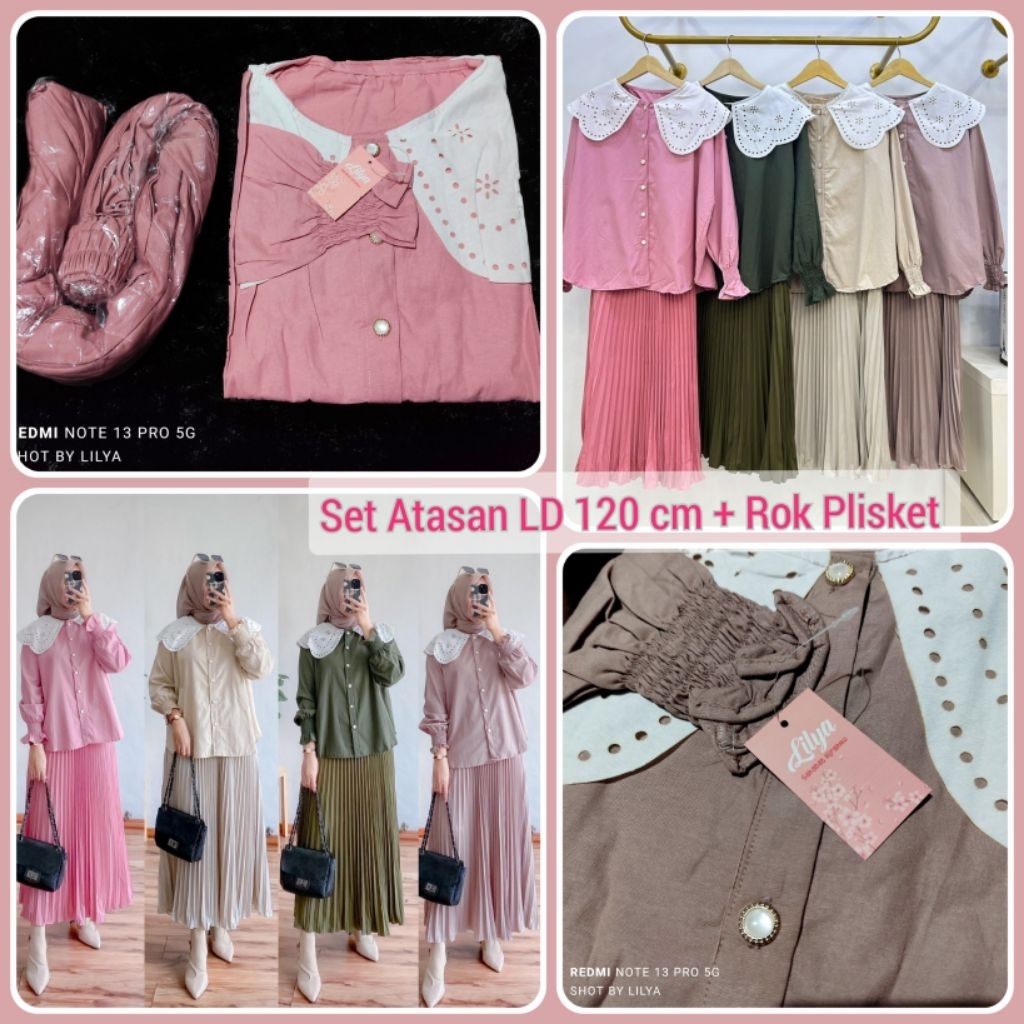 Set Rok Plisket + Atasan Ruffle Smok full kancing hidup