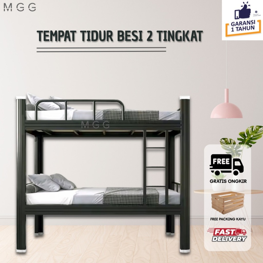 MGG Ranjang Tingkat Besi Bed Susun Minimalis Dipan Kasur Tingkat 2 Divan Susun 90x200 CM