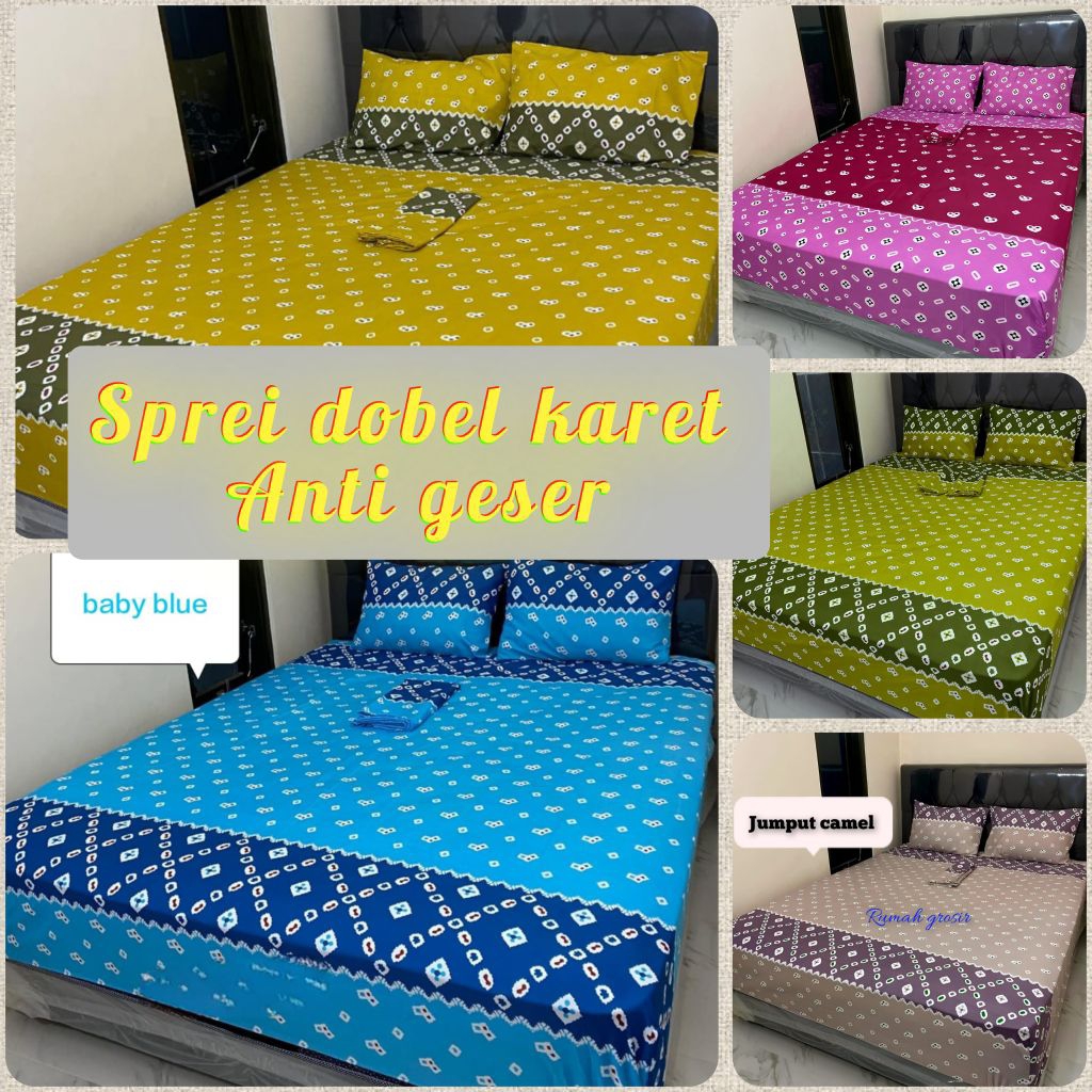 Sprei Dobel karet/Anti geser motif jumputan motif batik ready semua ukuran
