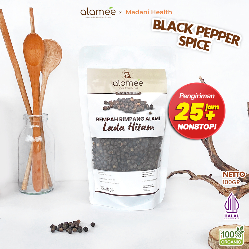 

ALAMEE Lada Hitam Biji Organik Utuh Whole Black Pepper Blackpepper Rempah Rimpang Organik Alami 100g