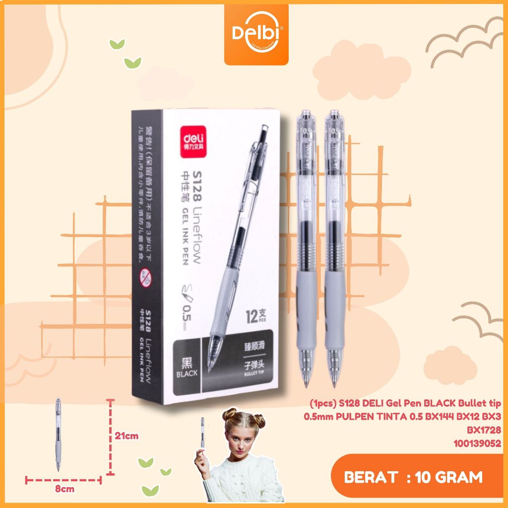

Deli | Gel Pen 0.5 mm | S128 (1pcs) S128 Gel Pen BLACK Bullet tip 0.5mm