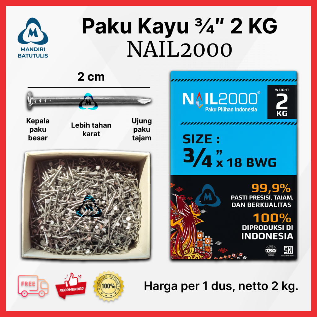 Paku Kayu 3/4" Inch NAIL2000 2KG - Paku Seri 2cm NAIL 2000