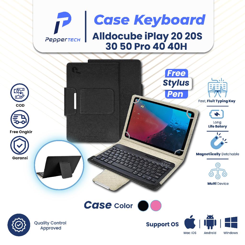 PEPPERTECH - Keyboard + Case Leather for Alldocube iPlay 20 20S 30 50 Pro 40 40H Flipcase Cover Tabl