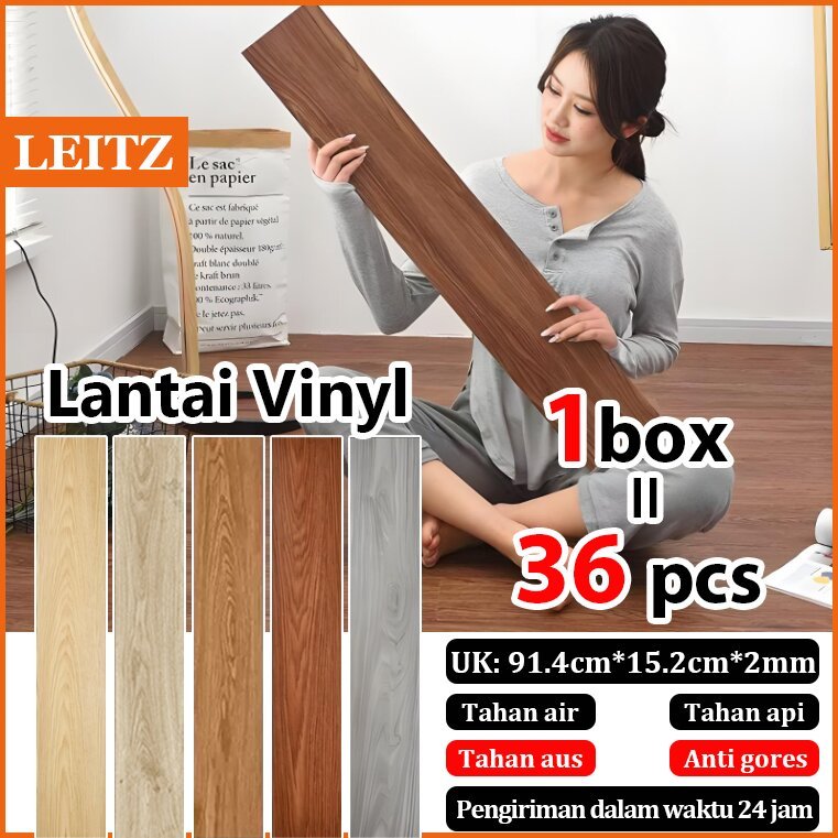LEITZ - PVC lantai vinyl (1box 36 Pcs) Vinyl Stiker Lantai Kayu Lantai Anti Slip tahan air tahan