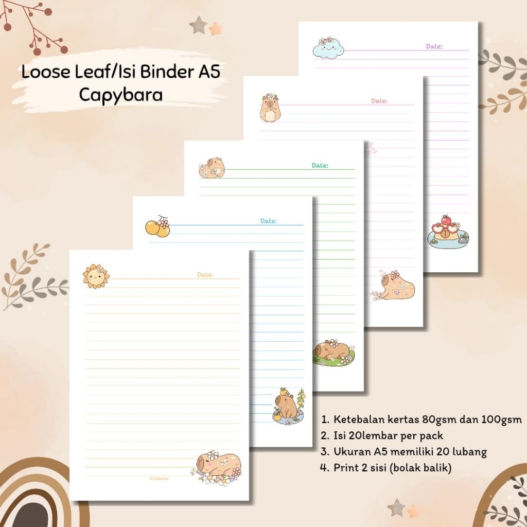 

Isi Binder/Loose Leaf/Kertas Binder A5 - Capybara