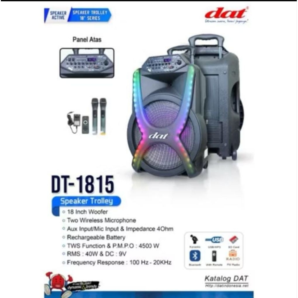 SPEAKER DAT AKTIF DT 1815 DOUBLE MIC 2 WIRELESS SPEAKER PROFESIONAL (BEST SELLER)