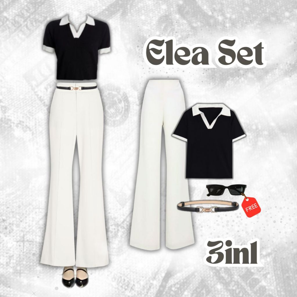 Setelan Independent Woman | Kaos Polo Celana Cutbray Belt Kacamata | One Set Wanita Terbaru | DS16