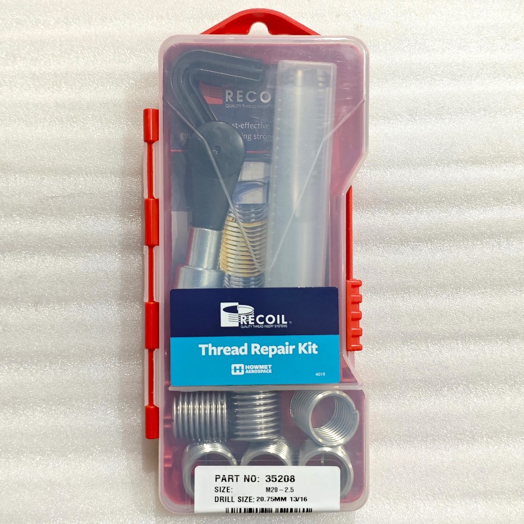 RECOIL Thread Repair Kit M20 x 2.5 / Set Helicoil & Mata Tap Ulir - Alat Perbaikan Drat Jebol & Aus