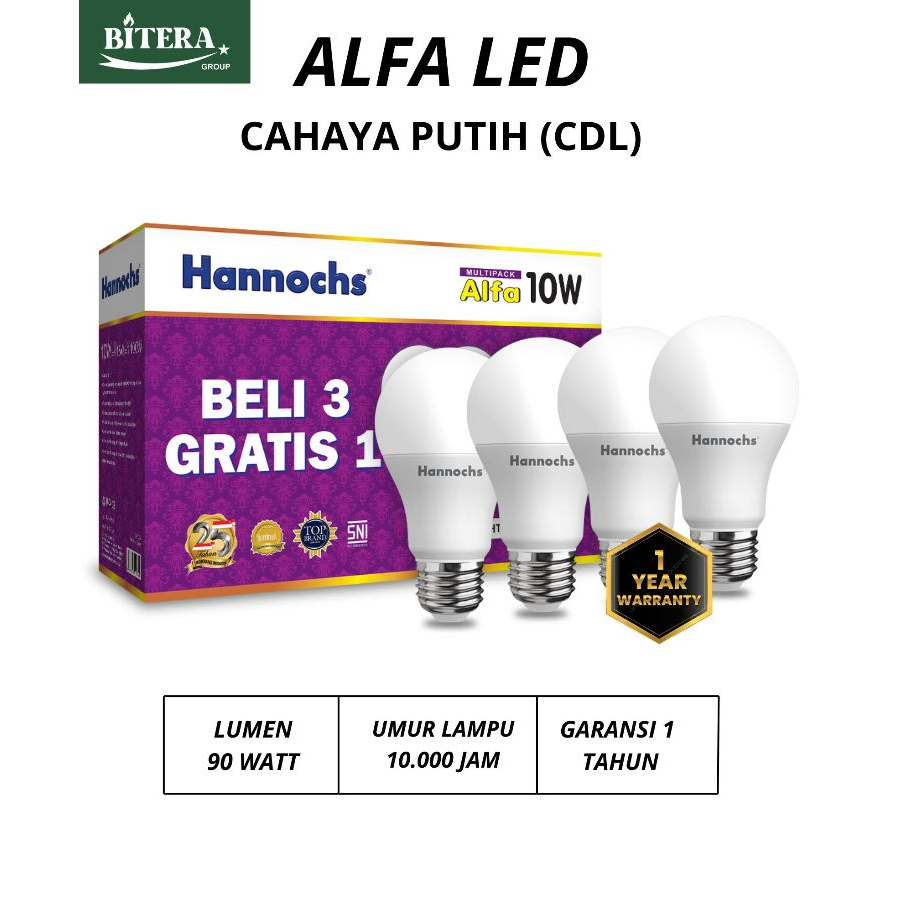 PAKET Hannochs ALFA LED MULTIPACK BUY 3 GET 1 6 Watt, 10Watt, 13Watt, Dan 18Watt BERGARANSI 1 TAHUN